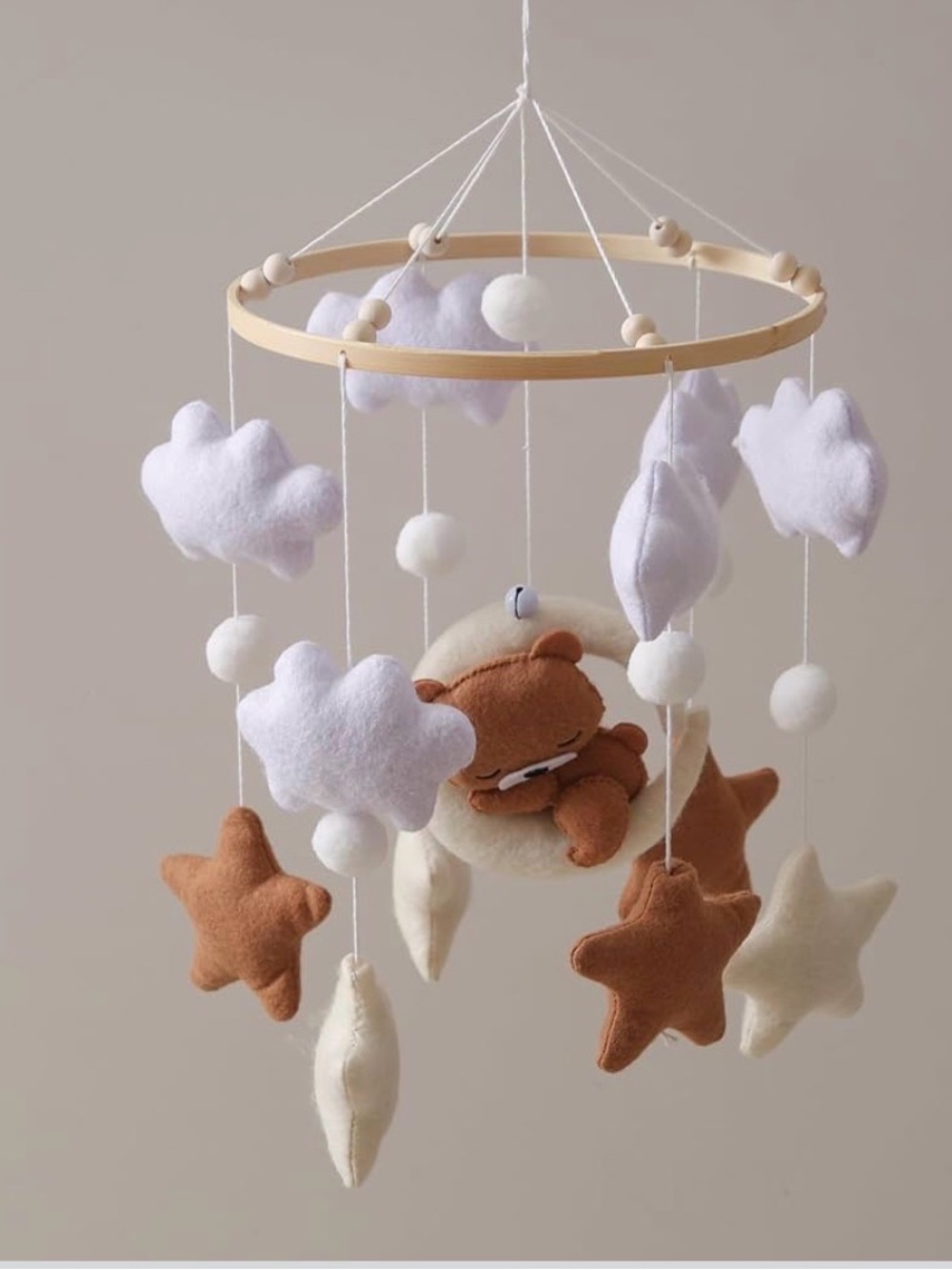 Handmade Crib Mobile with Wooden Ring